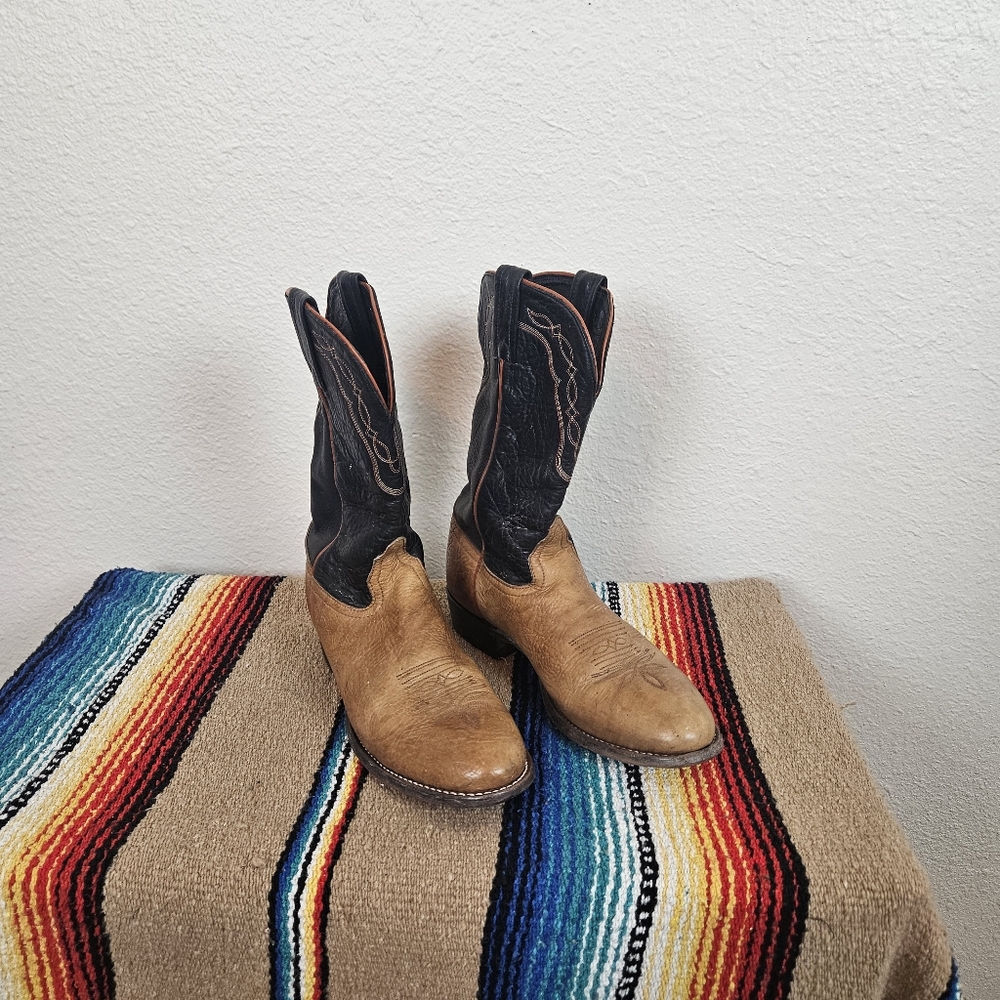 Womens Tony Lama Two Tone Leather Vintage Western Cowboy Boots 8 1/2